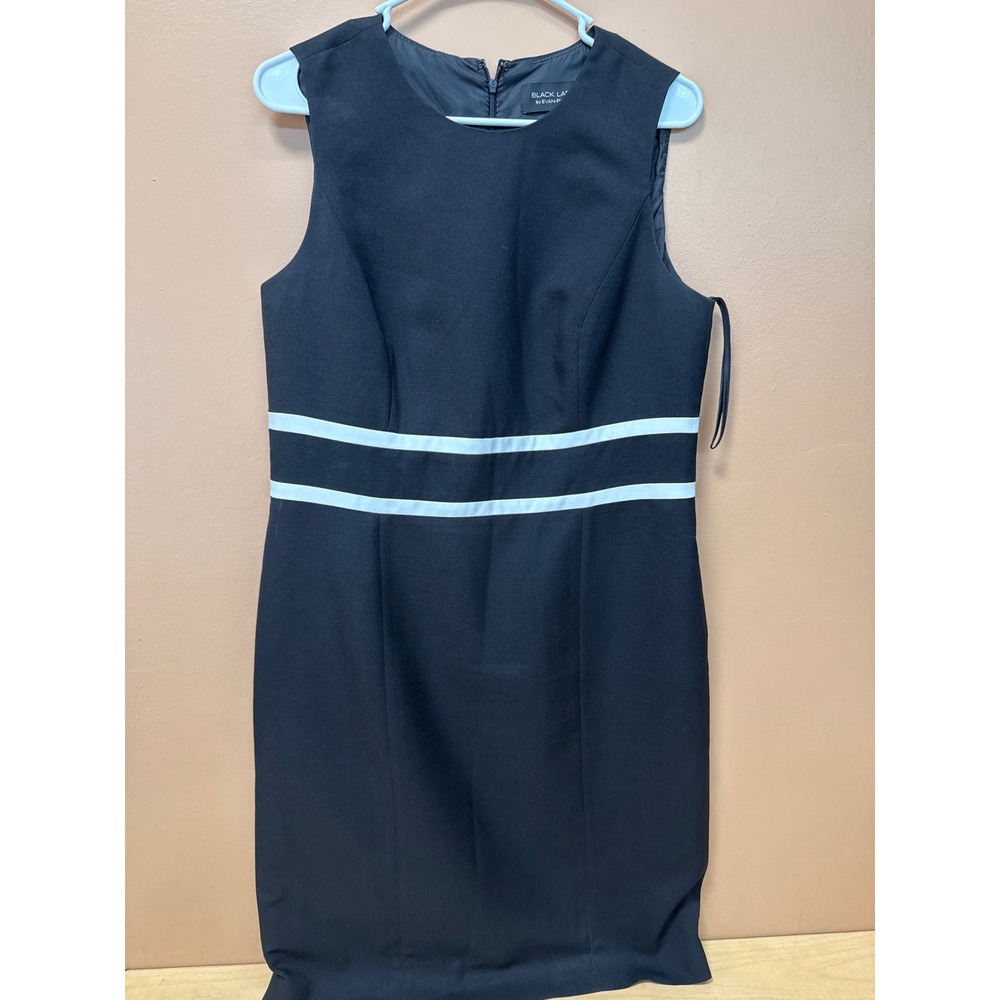Black Label by Evan-Picone Black White Striped Waist Sheath Dress Size 10